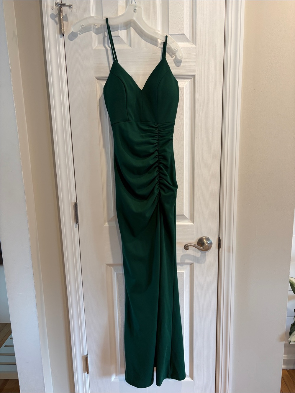 Elegant Forest Green Ruched Spaghetti-Strap Dress